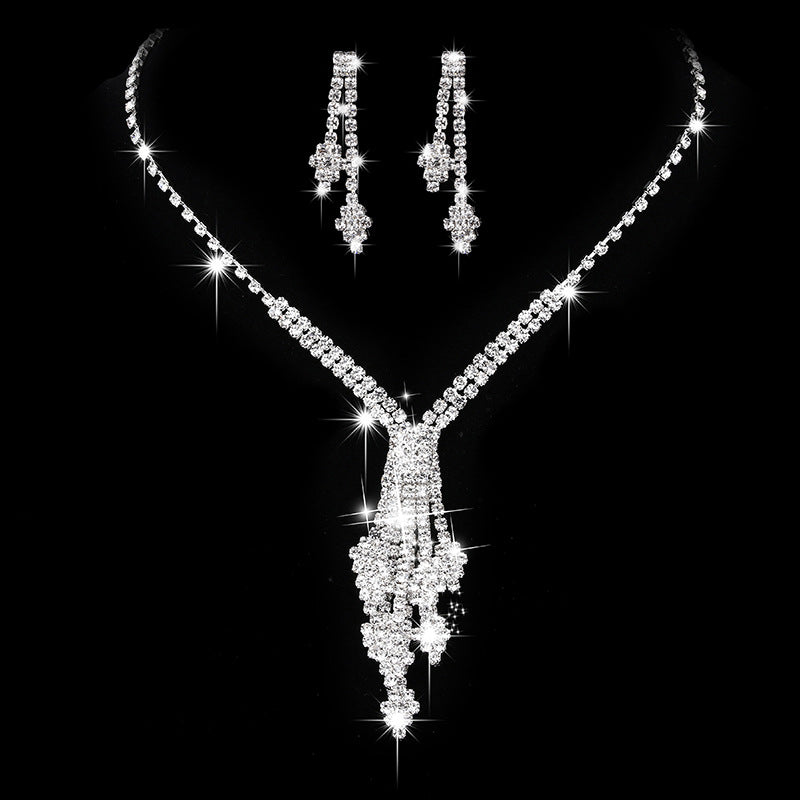 Diamond Y-Neck & Earrings Set for Bridal Wear