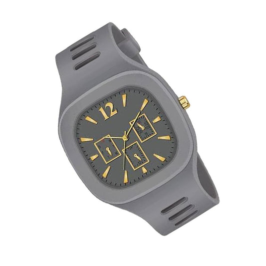 Men's Modern Grey Watch with Gold Dial & Silicone Band