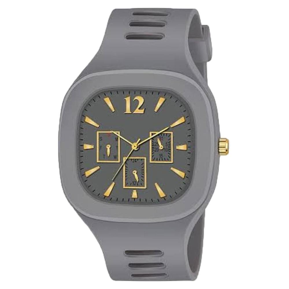 Men's Modern Grey Watch with Gold Dial & Silicone Band