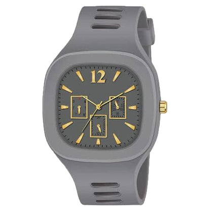 Men's Modern Grey Watch with Gold Dial & Silicone Band