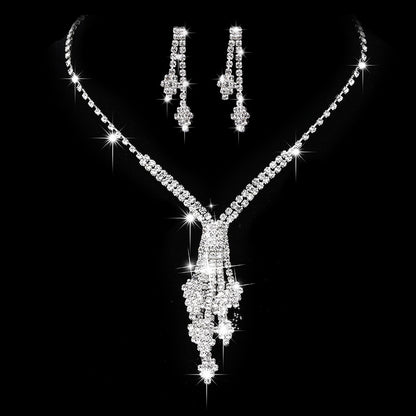 Diamond Y-Neck & Earrings Set for Bridal Wear