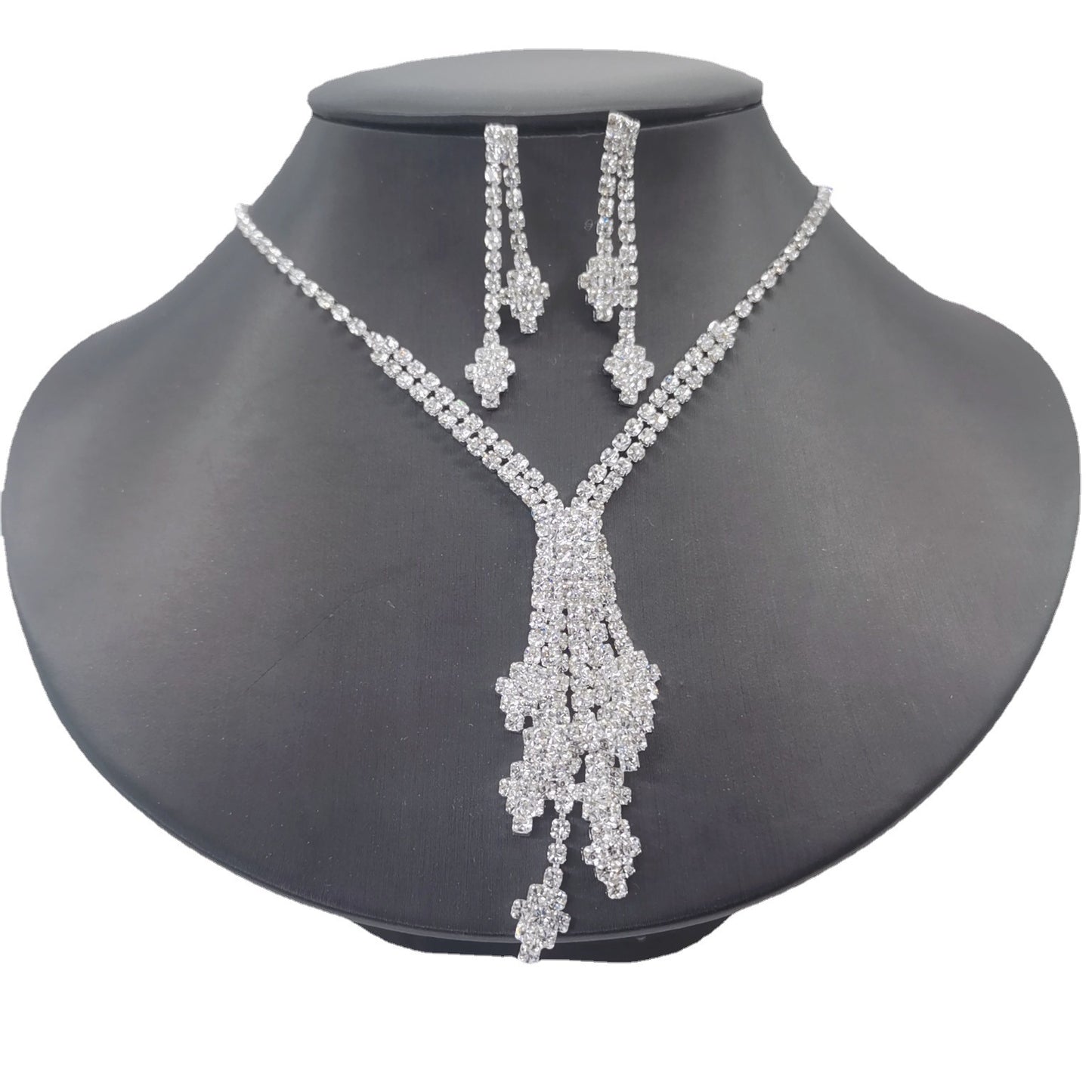 Diamond Y-Neck & Earrings Set for Bridal Wear