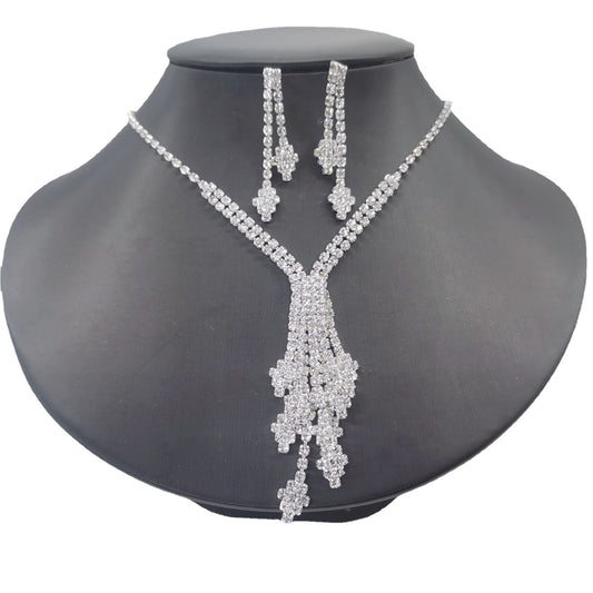 Diamond Y-Neck & Earrings Set for Bridal Wear