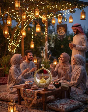 Islamic Round Crescent Frame with Hanging Golden Dome Showpiece